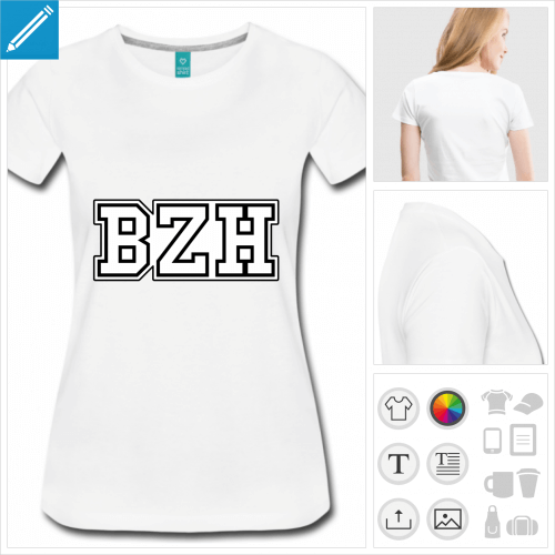 T-shirt BZH opaque dessiné en tracés fins sur fond blanc.