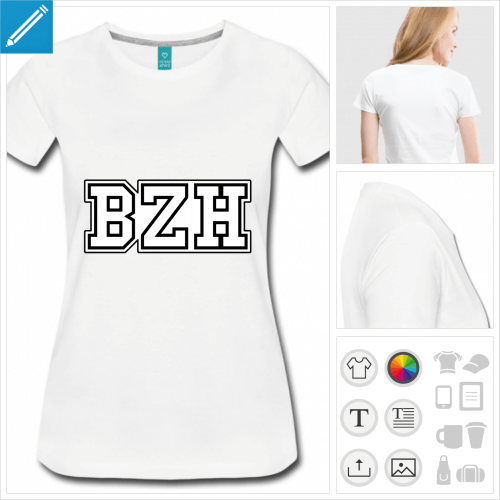 T-shirt BZH opaque dessin en tracs fins sur fond blanc.