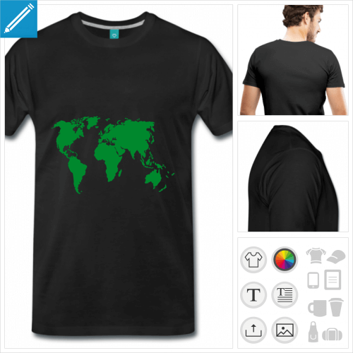 T-shirt carte du monde, motif plante  imprimer en ligne. Carte personnalisable.