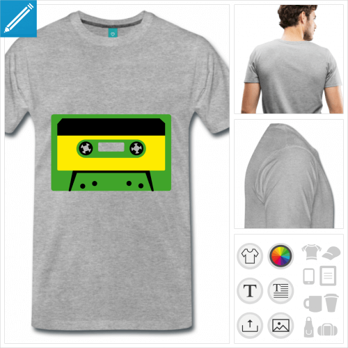 T-shirt cassette audio vintage 3 couleurs  personnaliser et imprimer en ligne.