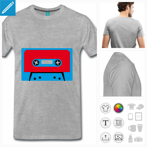 T-shirt cassette audio, cassette vintage colore  personnaliser en ligne.
