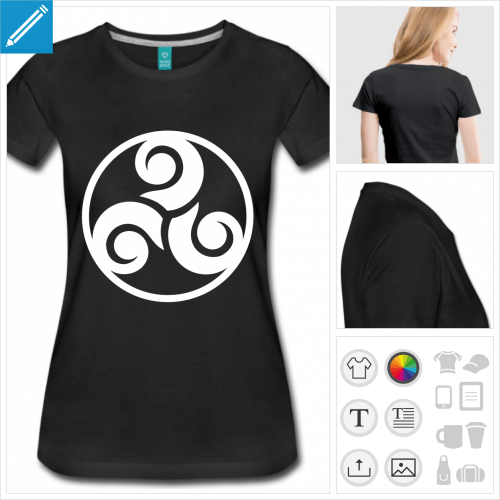T-shirt celtique, triskèle à trois branches entourées d'un cercle à la couleur personnalisable.