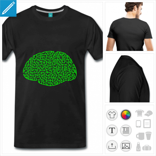 T-shirt cerveau aux tracs de labyrinthe, cerveau geek  personnaliser.