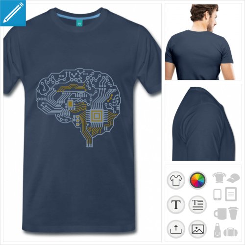T-shirt cerveau geek, cerveau humain dessin en circuit imprim.