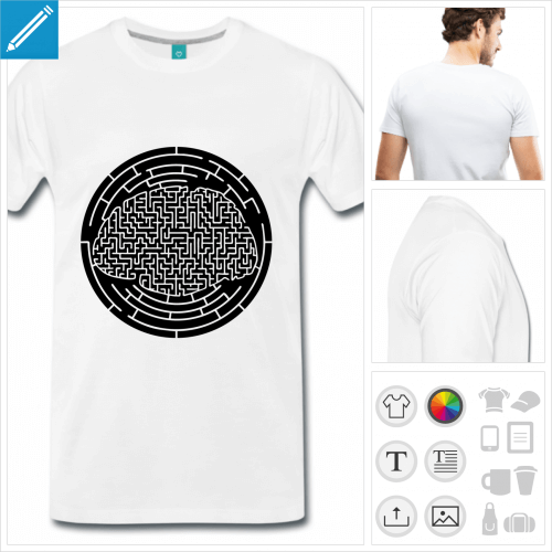 T-shirt cerveau geek, cerveau labyrinthe une couleur  imprimer en ligne.