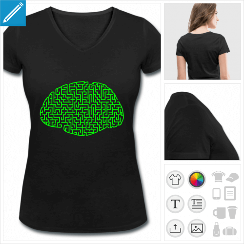 t-shirt femme basique cerveau labyrinthe  personnaliser, impression unique