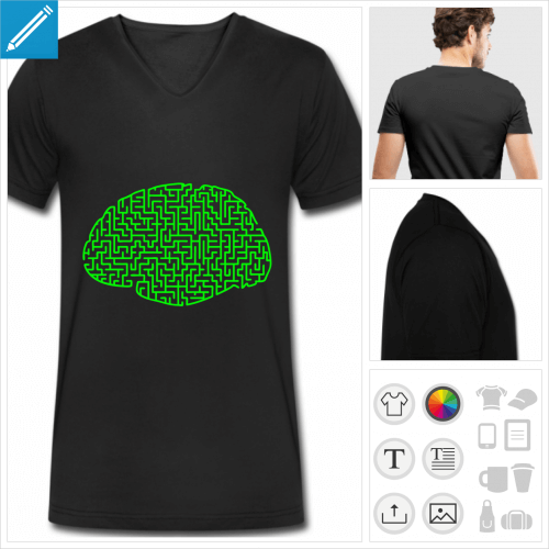 t-shirt noir cerveau  imprimer en ligne