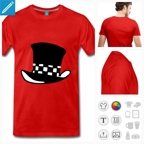 T-shirt chapeau chapelier fou  damier personnalisable, choisissez vos couleurs.