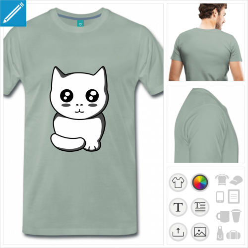 T-shirt chat kawaii dessin en noir blanc et ombres kawaii grises personnalisables.