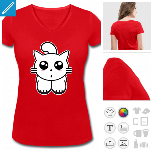 t-shirt basique chat personnalisable, impression  l'unit