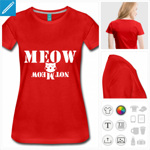 T-shirt chat de Schrdinger, chat stylis disant meow ou not meow suivant le sens de lecture.