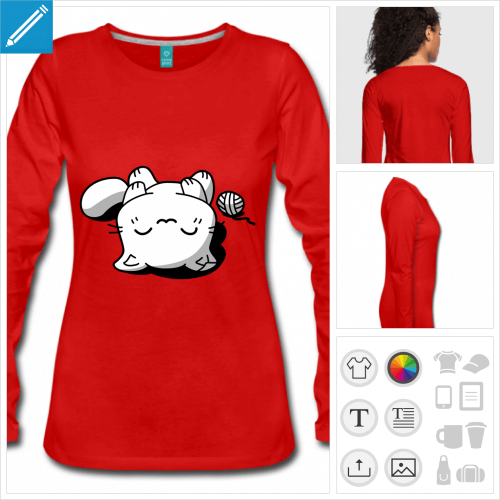 t-shirt manches longues chat kawaii personnalisable, impression  l'unit