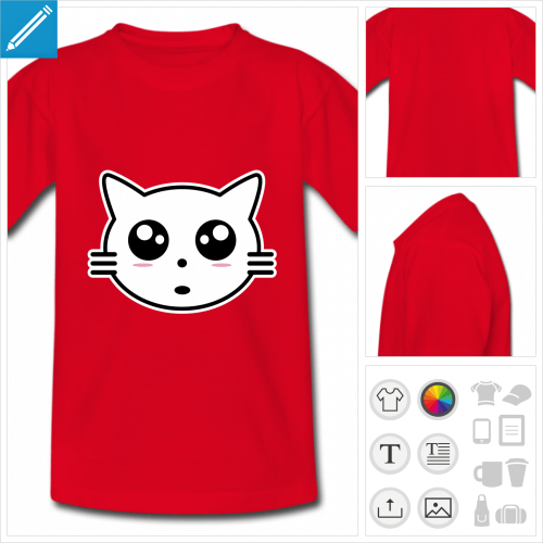 t-shirt simple chat kawaii personnalisable, impression  l'unit