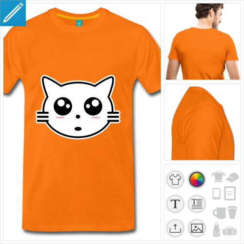 T-shirt chaton, tte de chaton stylise en style manga  imprimer en ligne.