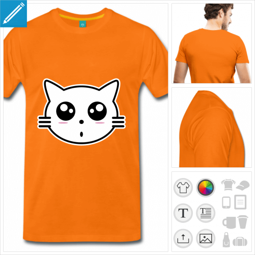 T-shirt chaton, tte de chat stylise en style kawaii  imprimer en ligne.