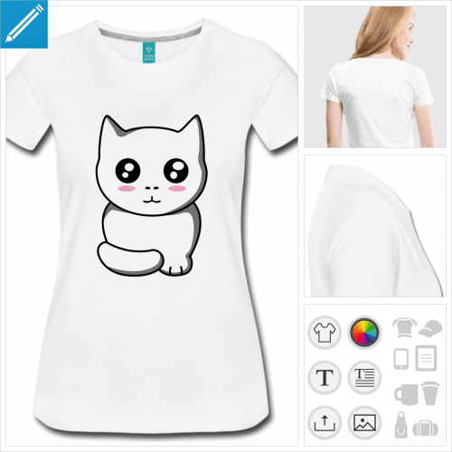T-shirt chaton stylisé à imprimer en ligne, motif kawaii