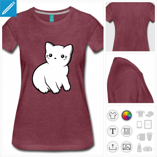 T-shirt chaton  personnaliser, chaton de profil dessin en style kawaii.