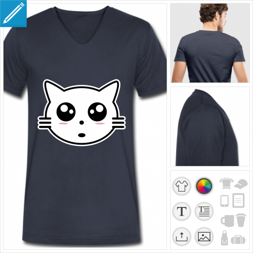t-shirt bleu marine chat personnalisable, impression  l'unit