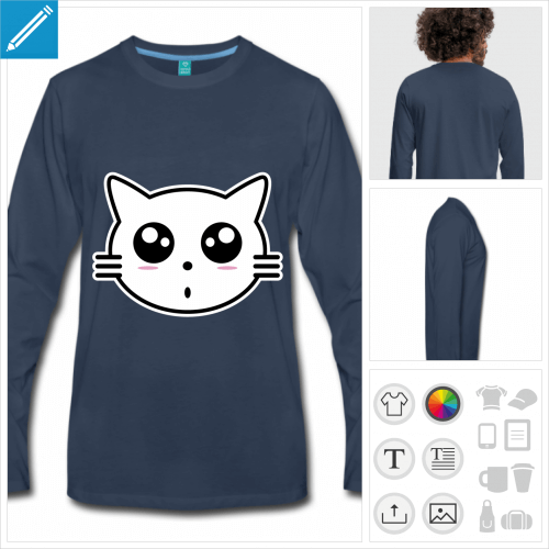 t-shirt manches longues chaton anime à personnaliser, impression unique