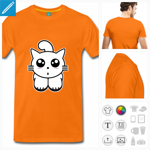 T-shirt chaton kawaii rigolo dessin de face en couleurs personnalisables.