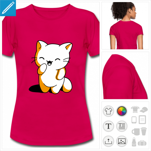 t-shirt fuchsia chaton à personnaliser en ligne