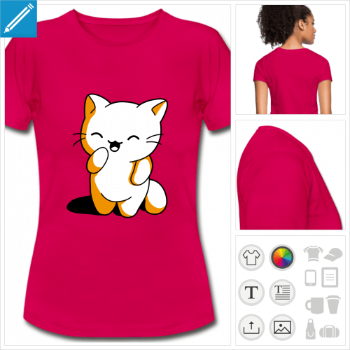 t-shirt fuchsia chaton  personnaliser en ligne