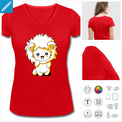 t-shirt rouge chaton kawaii  personnaliser et imprimer en ligne