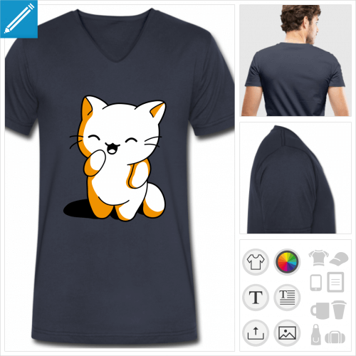 t-shirt bleu marine chaton kawaii à imprimer en ligne