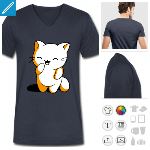 t-shirt bleu marine chaton kawaii  imprimer en ligne