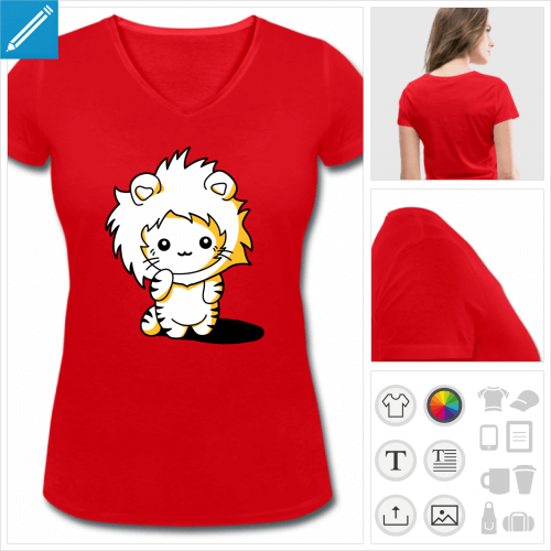 t-shirt rouge chat  personnaliser en ligne