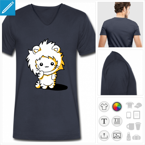 t-shirt bleu marine chaton kawaii  personnaliser, impression unique