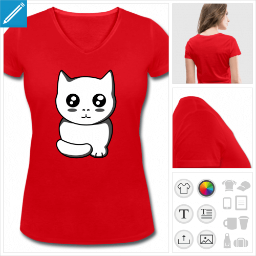 t-shirt rouge chaton mignon personnalisable