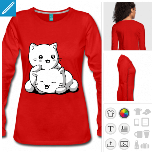 t-shirt rouge chatons kawaii à personnaliser