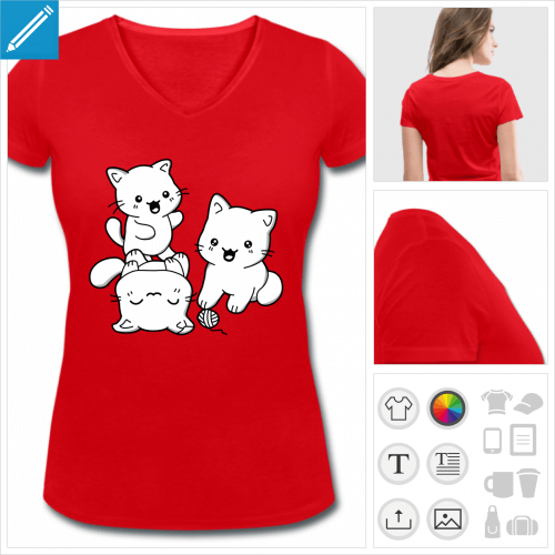 t-shirt rouge chatons kawaii  personnaliser et imprimer en ligne