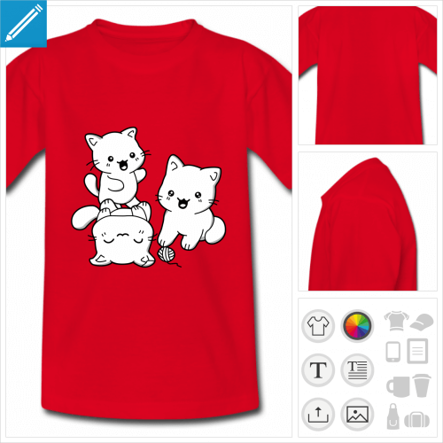 t-shirt rouge chatons kawaii personnalisable