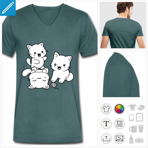 t-shirt pour homme chatons  personnaliser, impression unique