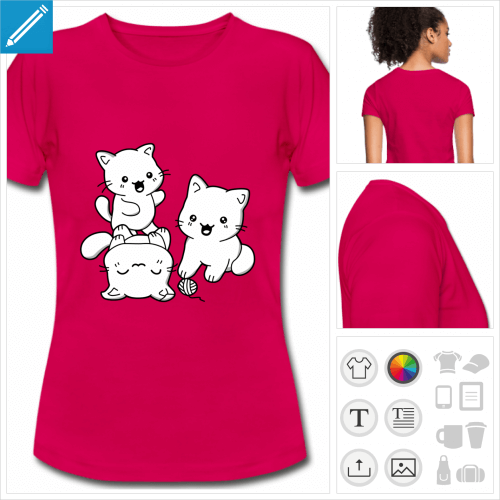 t-shirt femme chatons personnalisable, impression  l'unit