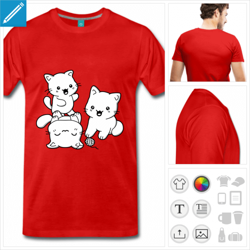 t-shirt rouge chatons trio  imprimer en ligne