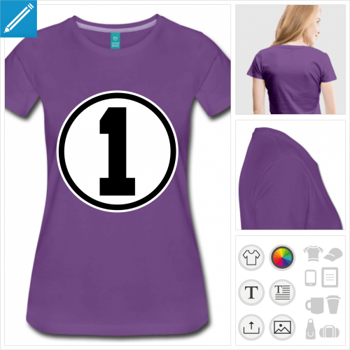 t-shirt violet Chiffre 1  personnaliser, impression unique
