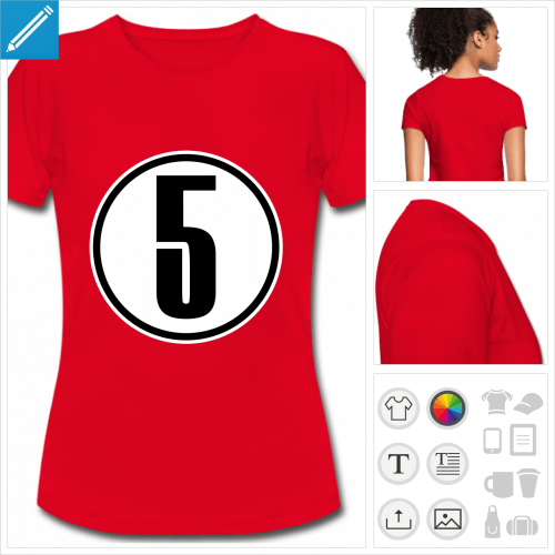 t-shirt basique Chiffre 5 personnalisable, impression  l'unit