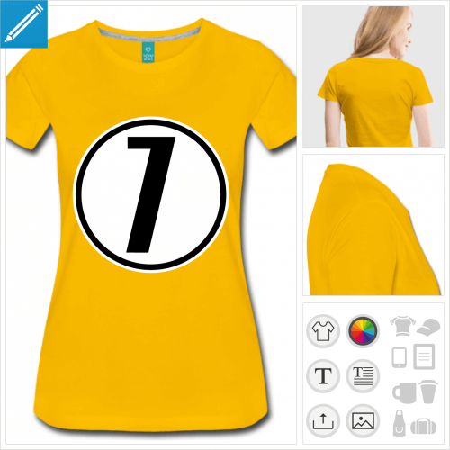 t-shirt jaune Chiffre 7  imprimer en ligne