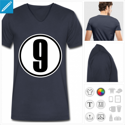 t-shirt homme Chiffre 9 personnalisable, impression à l'unité