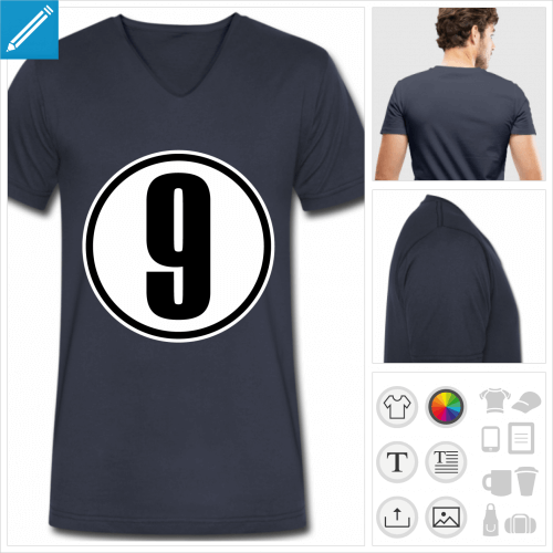 t-shirt homme Chiffre 9 personnalisable, impression  l'unit