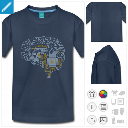 t-shirt bleu nerd personnalisable, impression  l'unit