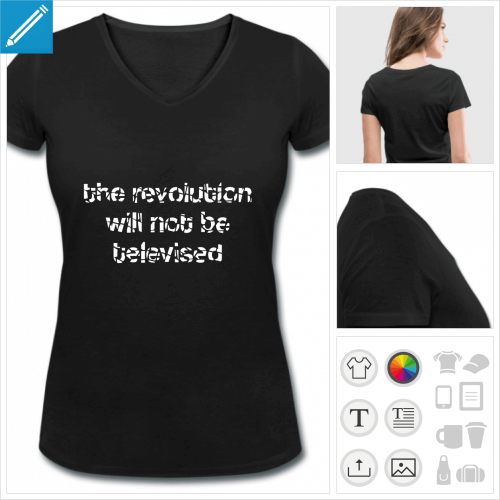 t-shirt col en v citations personnalisable