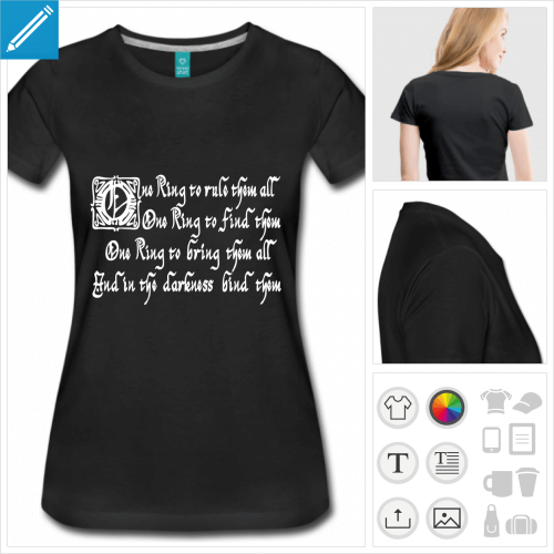 T-shirt citation one ring to rule them all, motif Seigneur des Anneaux  imprimer en ligne.