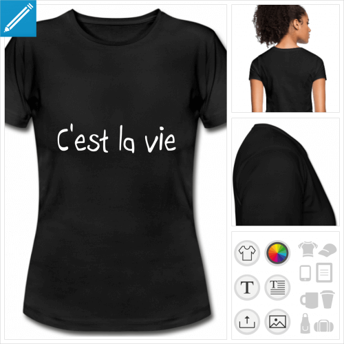 t-shirt noir basique la vie personnalisable, impression  l'unit