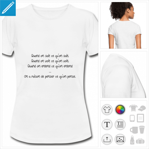 t-shirt blanc simple citations drles  personnaliser