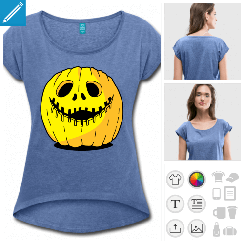 t-shirt bleu citrouille Halloween à personnaliser et imprimer en ligne