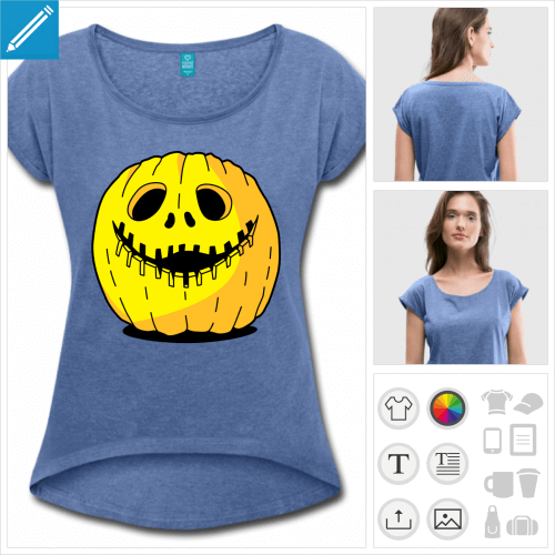 t-shirt bleu citrouille Halloween  personnaliser et imprimer en ligne